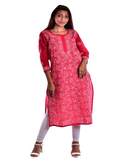 Chhangamal Hand Embroidered Cotton Chikankari Kurti 0523