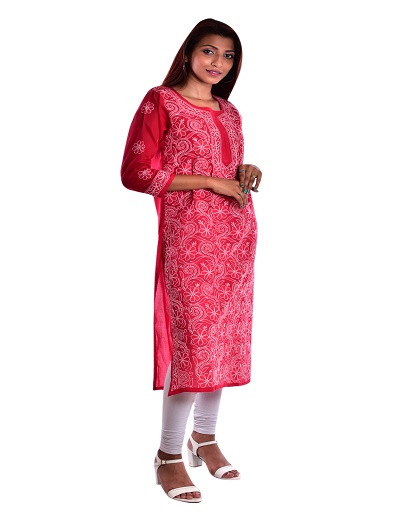 Chhangamal Hand Embroidered Cotton Chikankari Kurti 0523