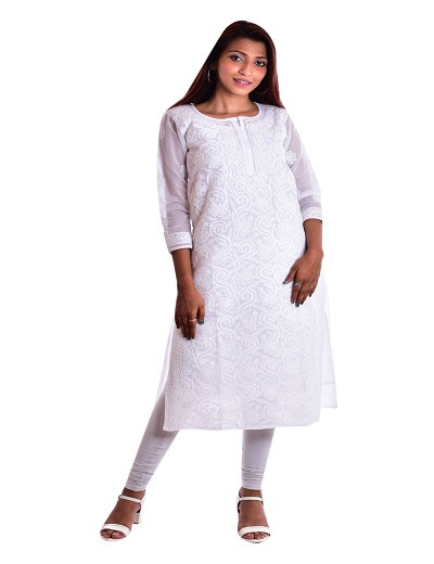 Chhangamal Hand Embroidered Cotton Chikankari Kurti