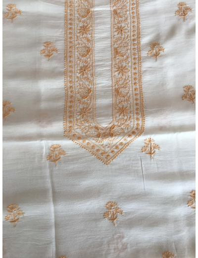 Chhangamal Hand Embroidered Cream Colour  Chanderi Silk  Chikankari Unstitched Men’s kurta Piece