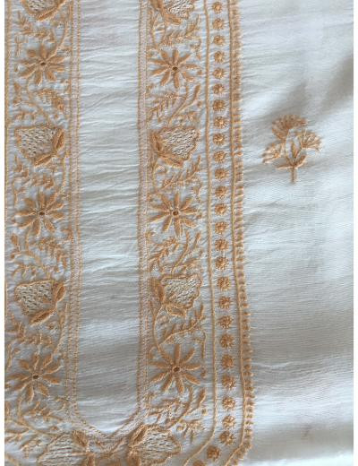 Chhangamal Hand Embroidered Cream Colour  Chanderi Silk  Chikankari Unstitched Men’s kurta Piece