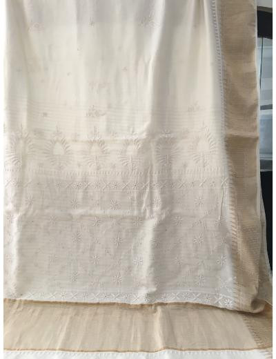 Chhangamal Hand Embroidered Cream Colour  Chanderi Silk Chikankari Saree