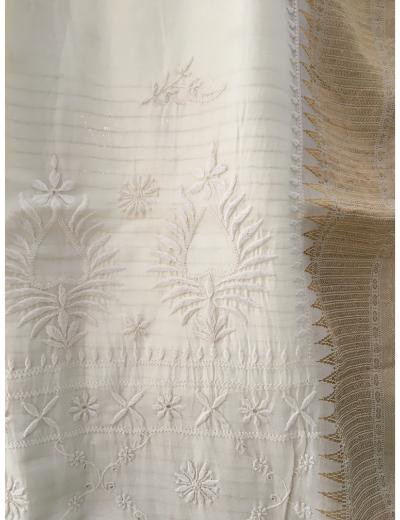 Chhangamal Hand Embroidered Cream Colour  Chanderi Silk Chikankari Saree