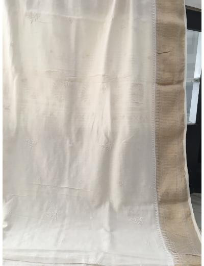 Chhangamal Hand Embroidered Cream Colour  Chanderi Silk Chikankari Saree