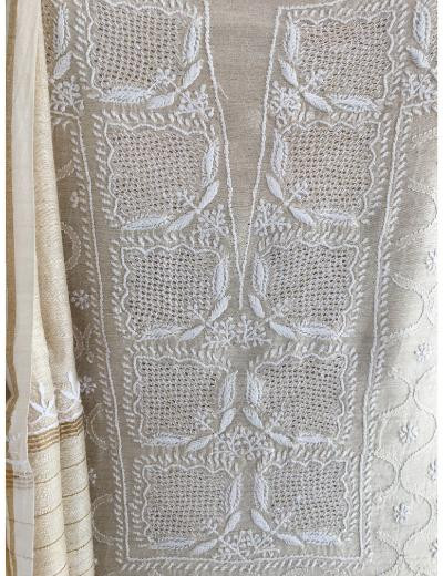 Chhangamal Hand Embroidered Cream Colour Amruta Silk Suit  Piece
