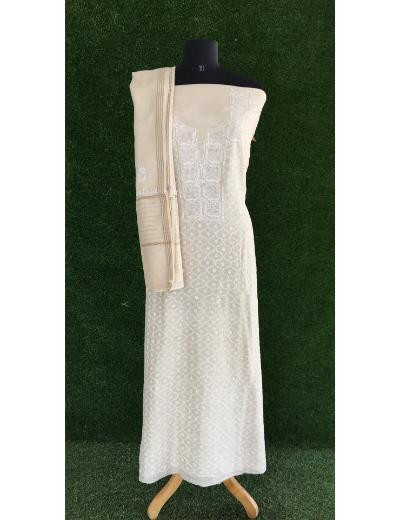 Chhangamal Hand Embroidered Cream Colour Amruta Silk Suit  Piece