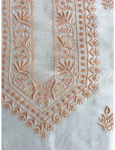Chhangamal Hand Embroidered Cream Colour Chanderi Silk  Chikankari Unstitched Men’s kurta Piece