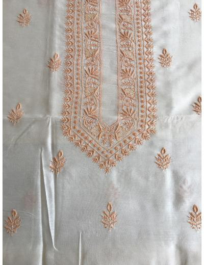 Chhangamal Hand Embroidered Cream Colour Chanderi Silk  Chikankari Unstitched Men’s kurta Piece