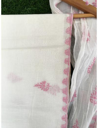 Chhangamal Hand Embroidered Cream Colour Mul-chanderi Chikankari Kurta Dupatta Piece