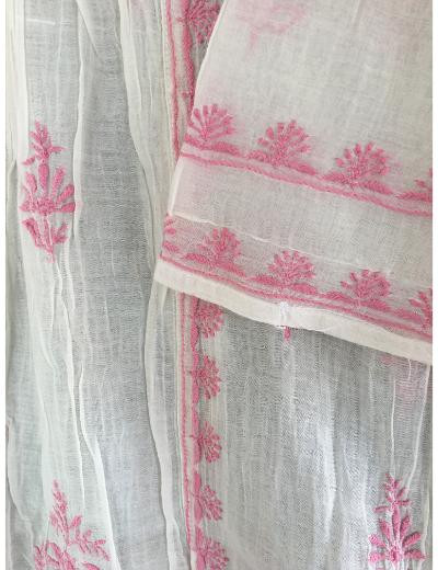 Chhangamal Hand Embroidered Cream Colour Mul-chanderi Chikankari Kurta Dupatta Piece