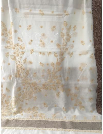 Chhangamal Hand Embroidered Cream Colour Mul Chanderi Chikankari Saree