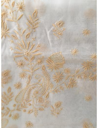 Chhangamal Hand Embroidered Cream Colour Mul Chanderi Chikankari Saree