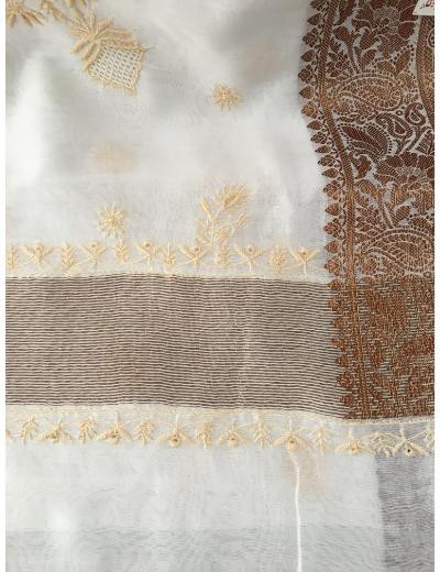Chhangamal Hand Embroidered Cream Colour Mul Chanderi Chikankari Saree