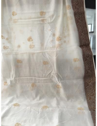 Chhangamal Hand Embroidered Cream Colour Mul Chanderi Chikankari Saree
