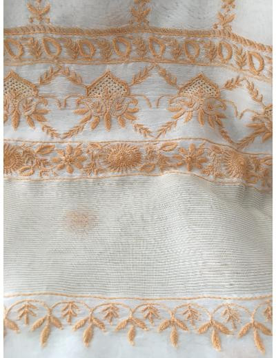 Chhangamal Hand Embroidered Cream Colour Mul Chanderi Chikankari Saree