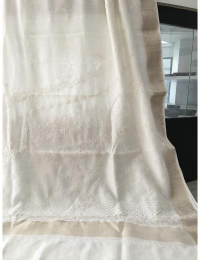 Chhangamal Hand Embroidered Cream Colour Mul Chanderi Chikankari Saree