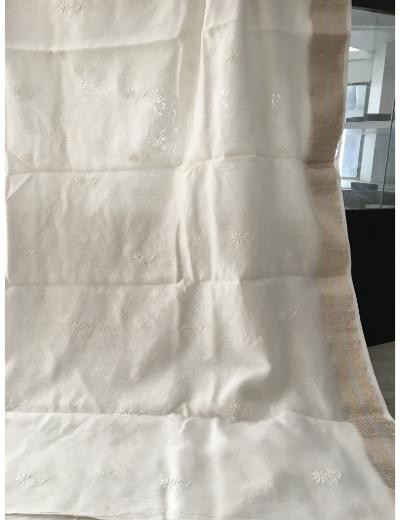 Chhangamal Hand Embroidered Cream Colour Mul Chanderi Chikankari Saree