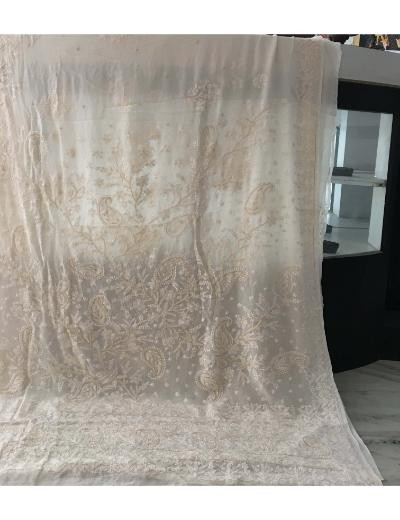 Chhangamal Hand Embroidered Cream Colour Pure Georgette  Chikankari Saree Piece