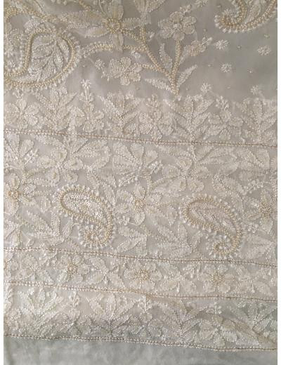 Chhangamal Hand Embroidered Cream Colour Pure Georgette  Chikankari Saree Piece