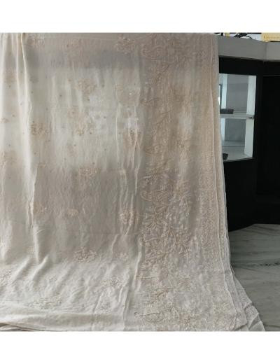 Chhangamal Hand Embroidered Cream Colour Pure Georgette  Chikankari Saree Piece