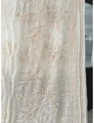 Chhangamal Hand Embroidered Cream Colour Pure Georgette  Chikankari Saree Piece