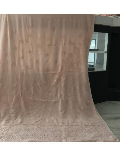 Chhangamal Hand Embroidered Cream Colour Pure Georgette  Chikankari Saree Piece