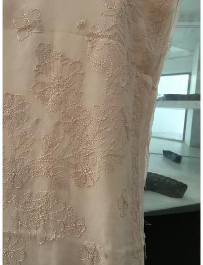 Chhangamal Hand Embroidered Cream Colour Pure Georgette  Chikankari Saree Piece