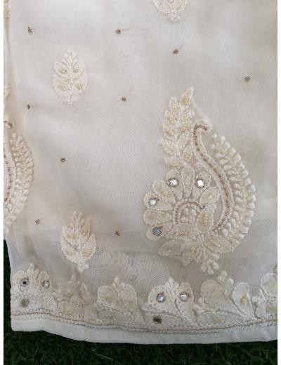Chhangamal Hand Embroidered Cream Colour Pure Georgette Chikankari Suit Piece