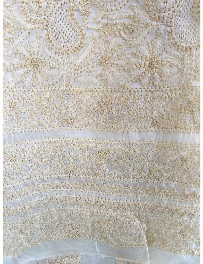 Chhangamal Hand Embroidered Cream Colour Silk Chikankari Suit Length