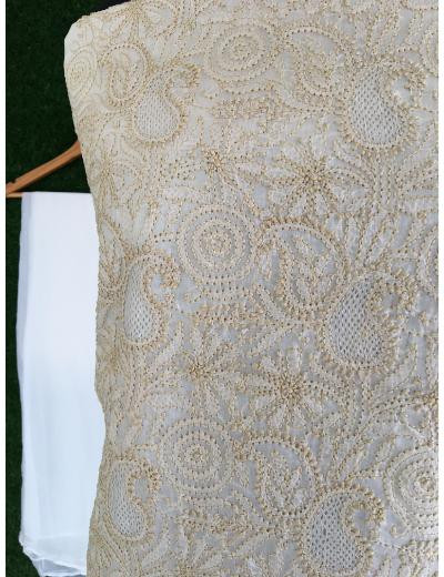 Chhangamal Hand Embroidered Cream Colour Silk Chikankari Suit Length