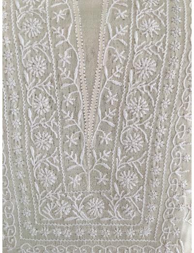 Chhangamal Hand Embroidered Cream Colour Silk Chikankari Suit Piece