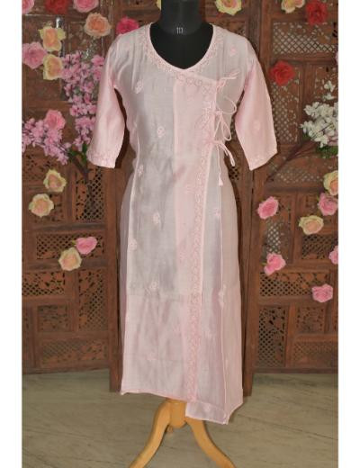 Chhangamal Hand Embroidered Creem Colour Chanderi Silk Kurti
