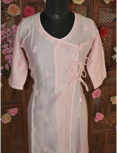Chhangamal Hand Embroidered Creem Colour Chanderi Silk Kurti