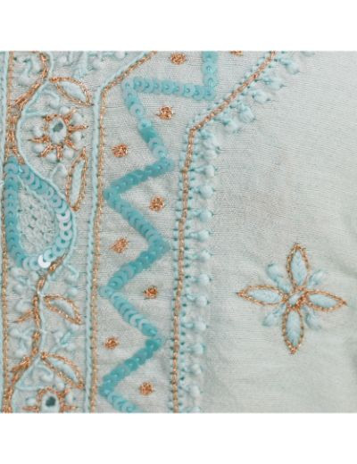Chhangamal Hand Embroidered Cyan Colour Chikankari Chanderi Kurta Length
