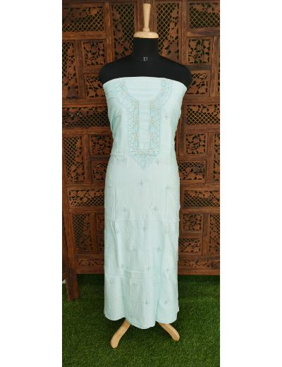 Chhangamal Hand Embroidered Cyan Colour Chikankari Chanderi Kurta Length