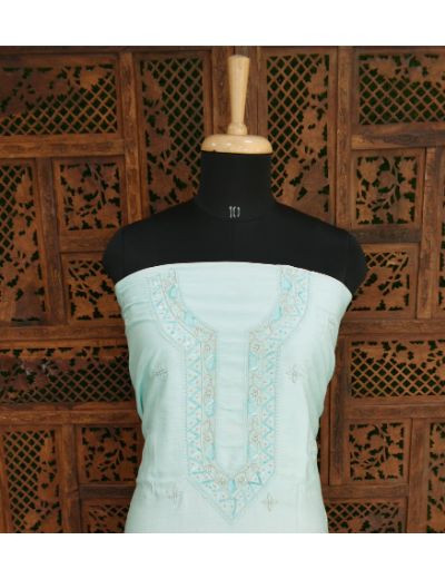 Chhangamal Hand Embroidered Cyan Colour Chikankari Chanderi Kurta Length