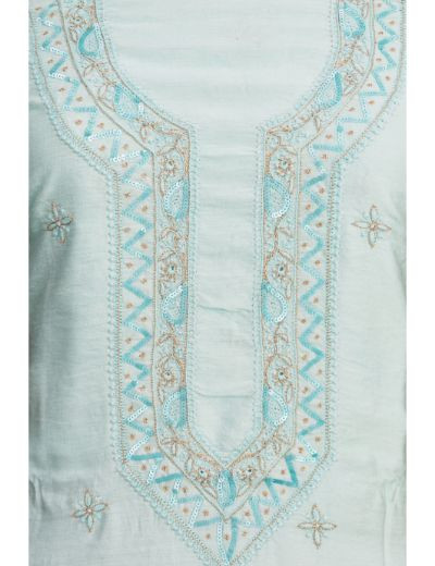 Chhangamal Hand Embroidered Cyan Colour Chikankari Chanderi Kurta Length