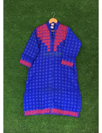Chhangamal Hand Embroidered Dark Blue Colour Brocade Chikankari Kurti