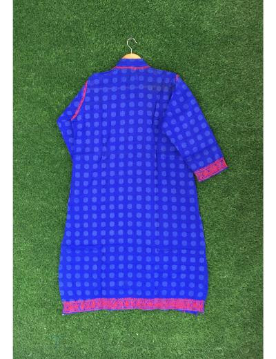 Chhangamal Hand Embroidered Dark Blue Colour Brocade Chikankari Kurti