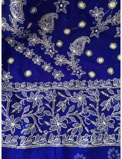 Chhangamal Hand Embroidered Dark Blue Colour Georgette Chikankari Saree