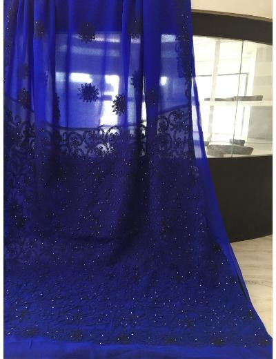 Chhangamal Hand Embroidered Dark Blue Colour Georgette Chikankari Saree