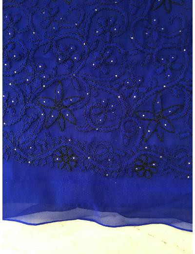 Chhangamal Hand Embroidered Dark Blue Colour Georgette Chikankari Saree