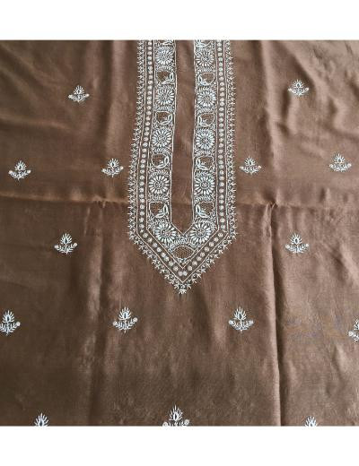 Chhangamal Hand Embroidered Dark Brown Colour Chanderi Silk  Chikankari Unstitched Men’s 	kurta Piece