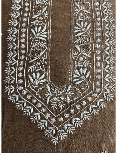 Chhangamal Hand Embroidered Dark Brown Colour Chanderi Silk  Chikankari Unstitched Men’s kurta Piece