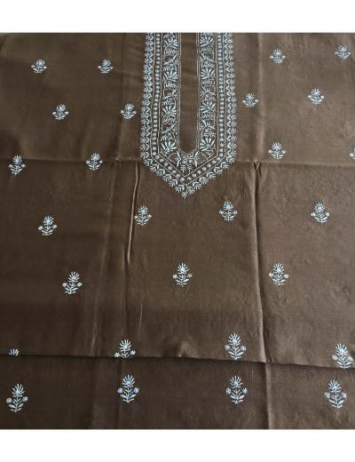 Chhangamal Hand Embroidered Dark Brown Colour Chanderi Silk  Chikankari Unstitched Men’s kurta Piece