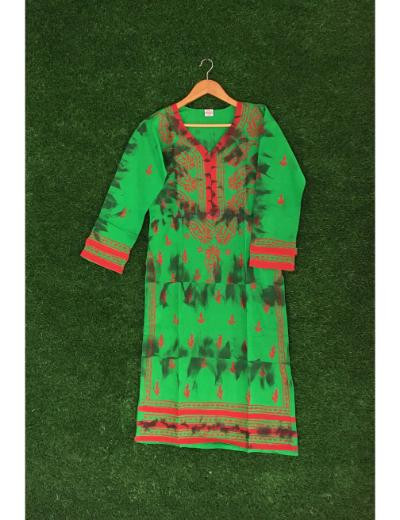 Chhangamal Hand Embroidered Dark Green Colour  Cotton Chikankari Kurti