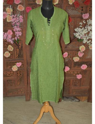 Chhangamal Hand Embroidered Dark Green Colour Kurti
