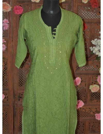 Chhangamal Hand Embroidered Dark Green Colour Kurti