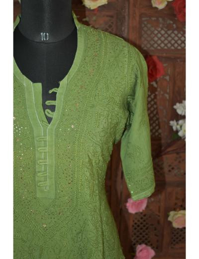 Chhangamal Hand Embroidered Dark Green Colour Kurti