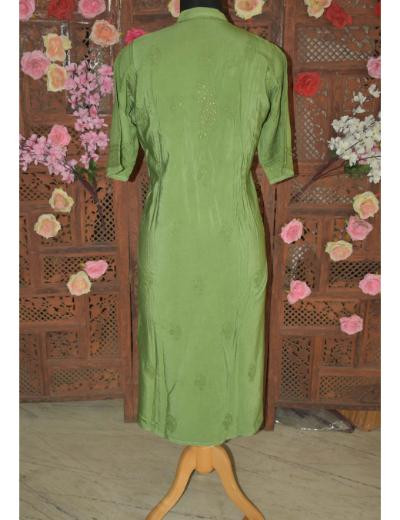 Chhangamal Hand Embroidered Dark Green Colour Kurti